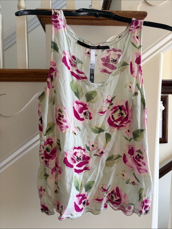 Kensie Tops - Kenzie Light Green Blouse with Pink Floral Print